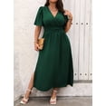 thumbnail image 5 of Plus Size Womens Dark Green Solid V-Neck Wrap Short Sleeve Maxi Dress, 5 of 6