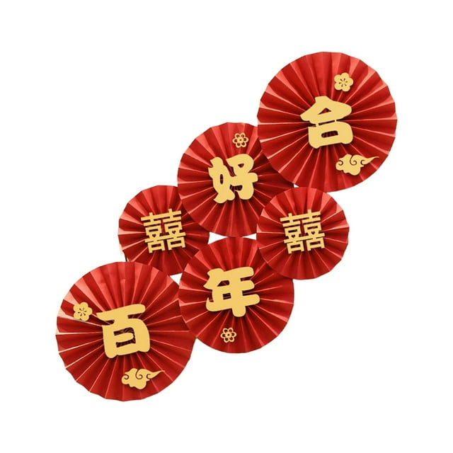 Abbracc 6Pcs Chinese Wedding Paper Fans Home Decor for Photo Backdrops Party Wedding A