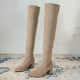thumbnail image 5 of Pandaie Women's Over The Knee High Boots Suede Thigh High Boot Pointed Toe Stretch Chunky Heel Winter Dress Shoes Beige 5.5, 5 of 8