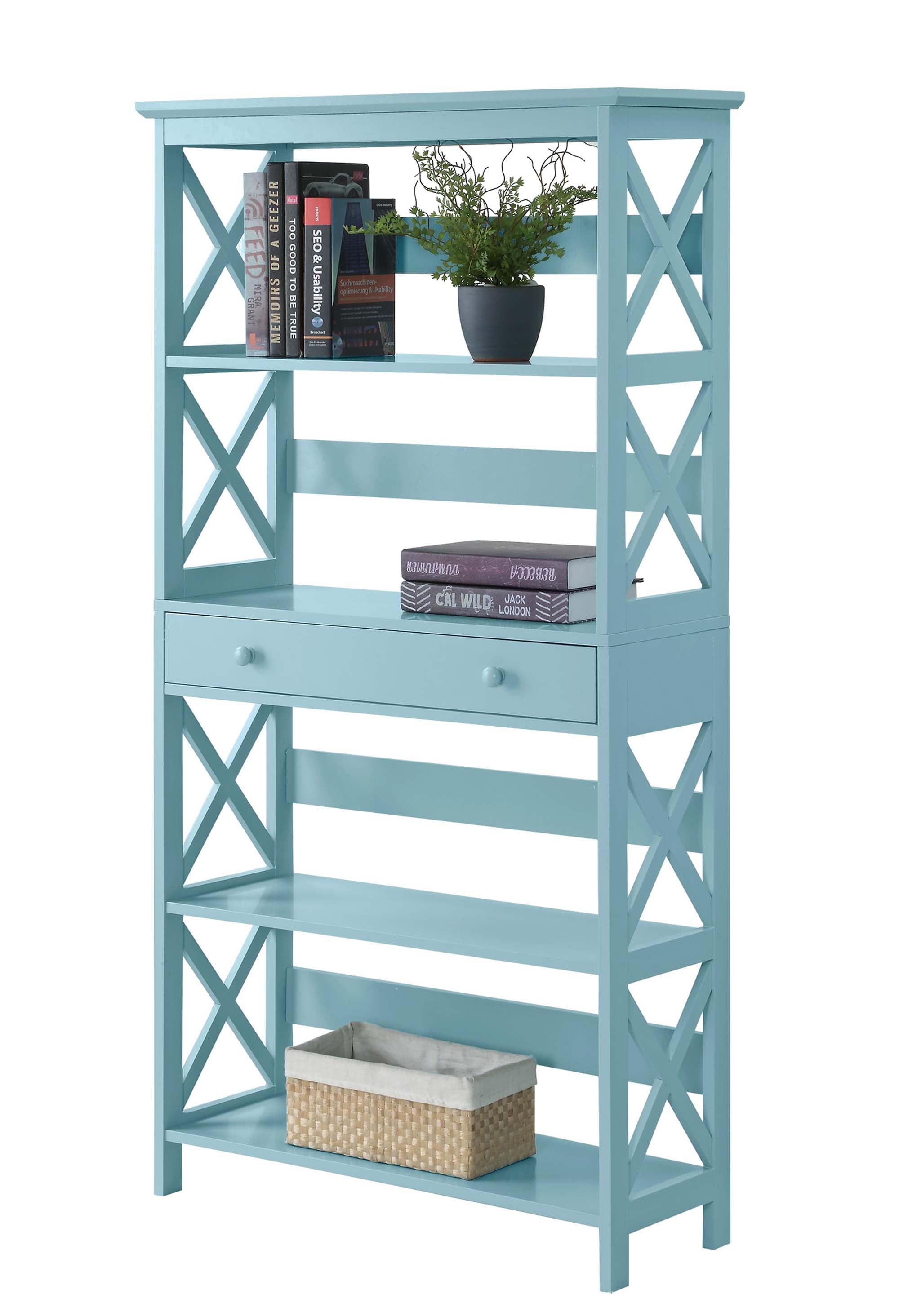 Convenience Concepts Oxford 5 Tier Bookcase with Drawer, Sea Foam Blue