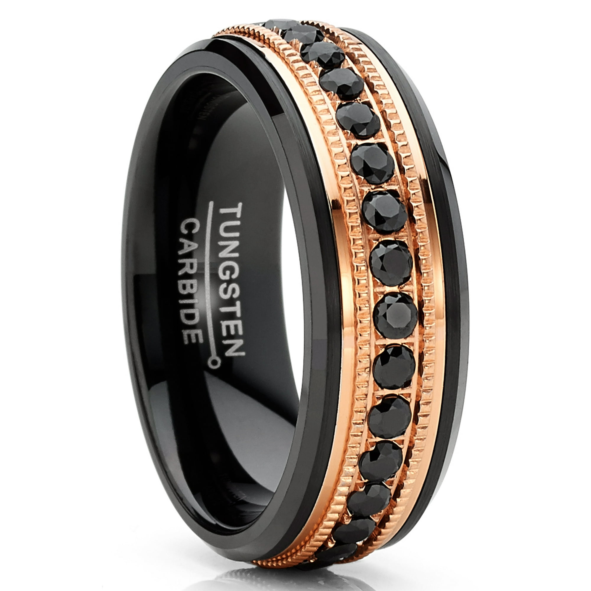 Bague de Mariage Martelée Eternity CZ Confort-Fit pour Hommes Noir