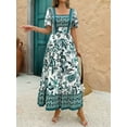 thumbnail image 6 of Women'S 2025 Summer Short Sleeves Boho Floral Print Tiered Casual Flowy Long Maxi Dress Green S, 6 of 9