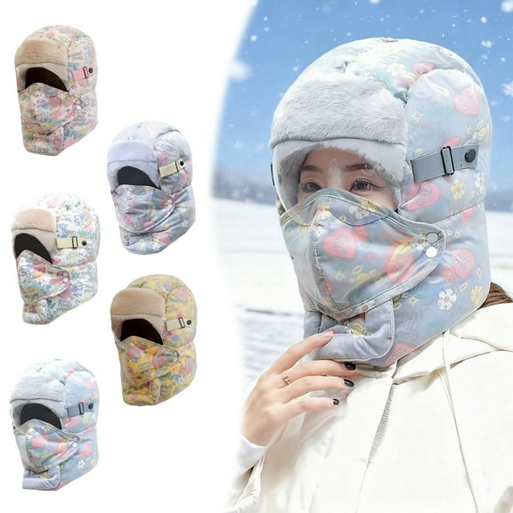 2-in-1 Windproof Full Cover Winter Hat with Goggles, Thermal Thick Ski Cap for Outdoor Riding Camping Hiking – Windproof Fabric Protects Face Neck Ears,Blue