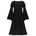 thumbnail image 4 of iiniim Girls Medieval Renaissance Princess Clothes Kid Long Bell Sleeve Retro Dress Black 6, 4 of 7