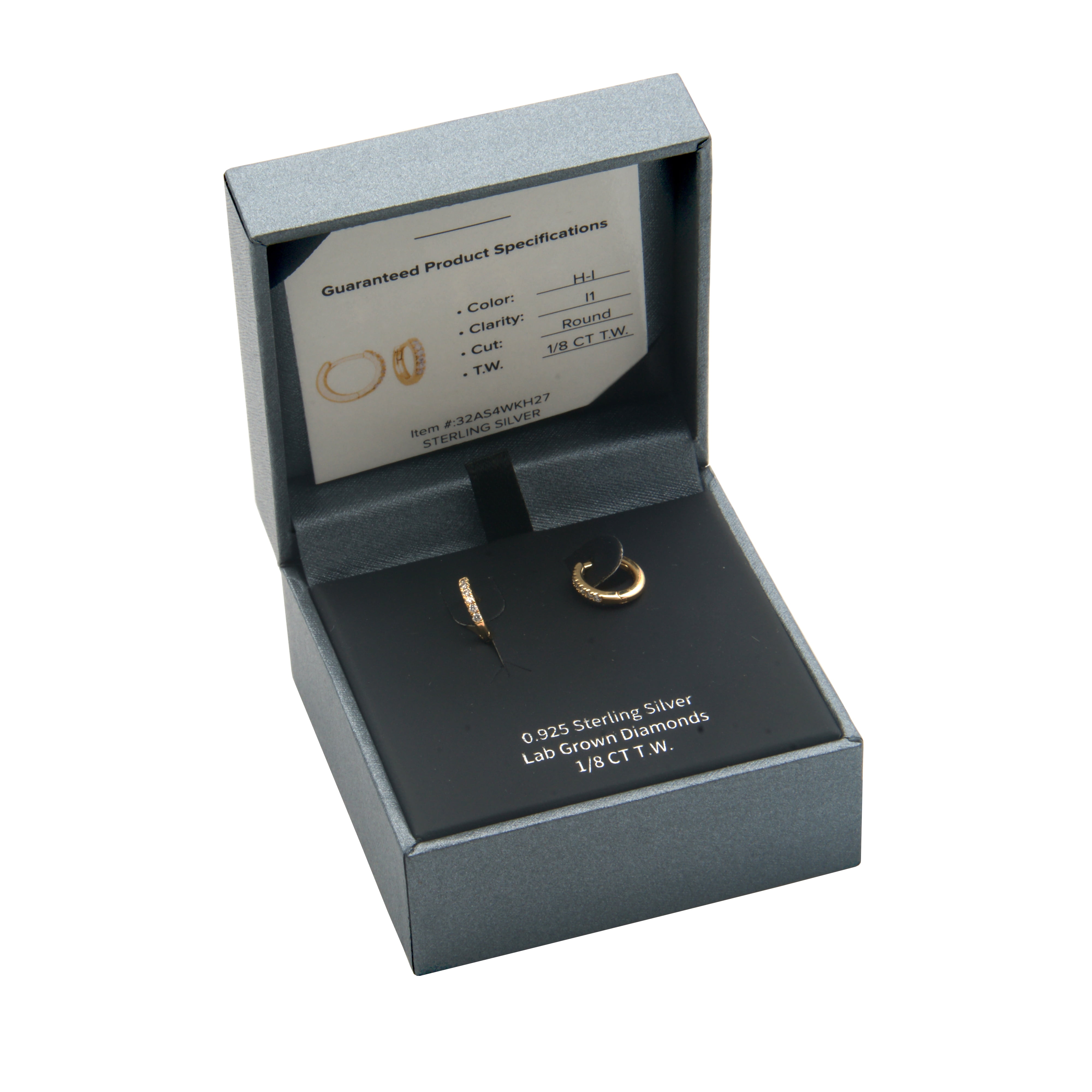 Forever Facets 1/8 CT TW Lab Grown Diamond Hoops in 18k Gold over Sterling Silver, Adult Female