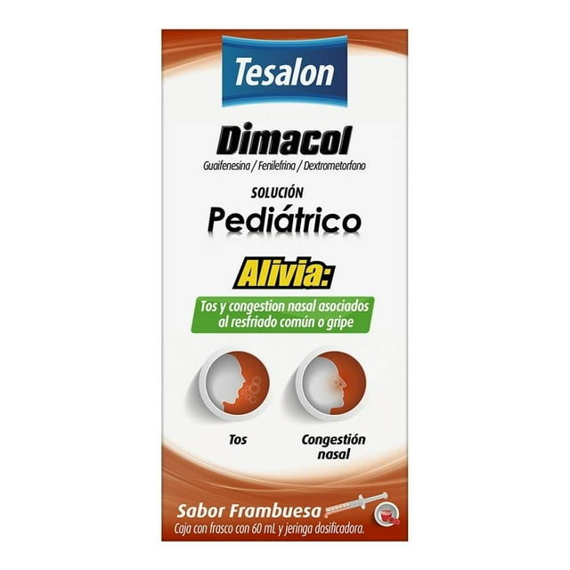 Jarabe Dimacol Pediatrico Para Tos y Congestión Nasal sabor Frambuesa de 60ml