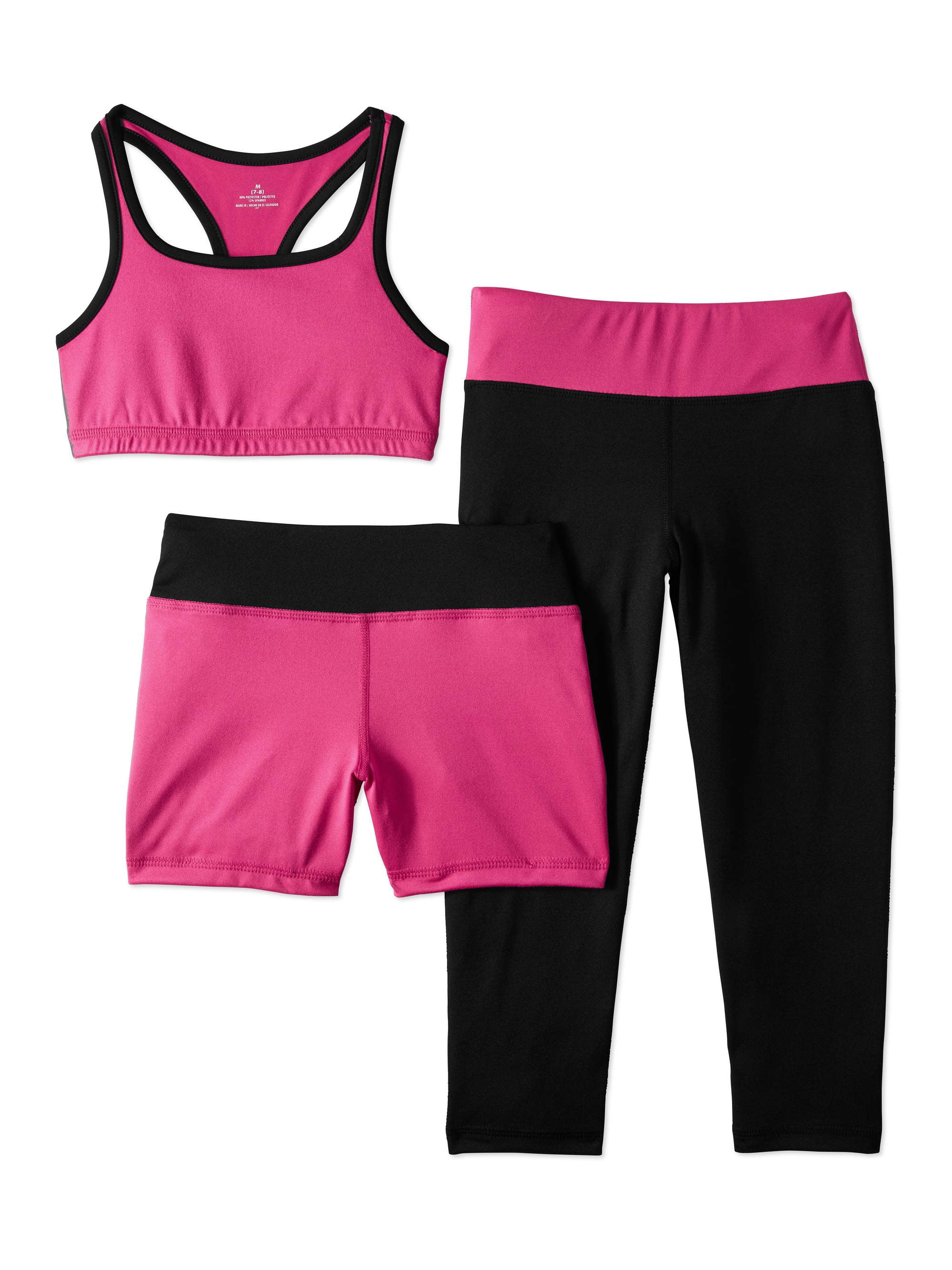 Girls' Performance Sports Bra, Bike Short, And Capri Legging 3Piece