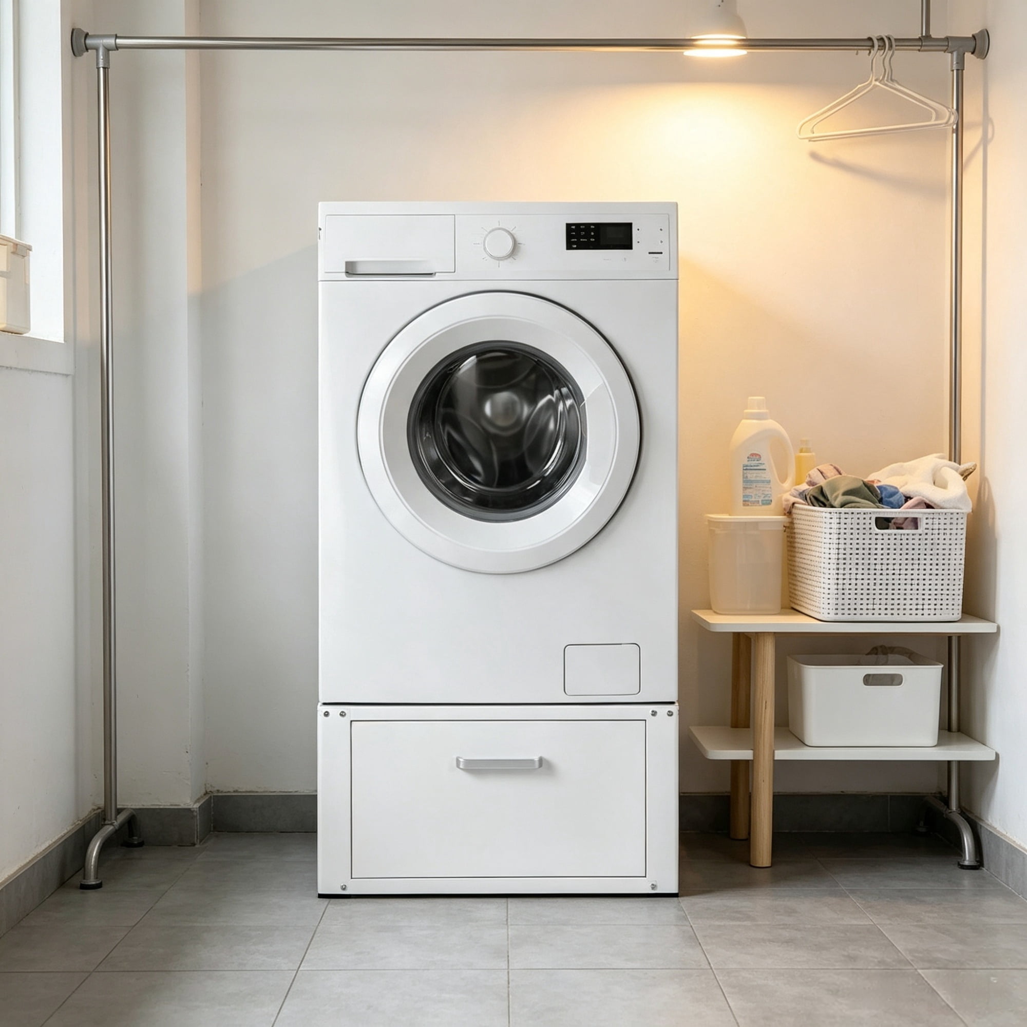 27" Wide Laundry Pedestal for Washer & Dryer, 14.4" Height 660 lbs Capacity Base Stand, Heavy Duty Universal Fit Platform with Drawer & Rich Accessories