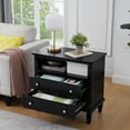 thumbnail image 4 of CQSXDA Open Space and 2 Drawers Dresser Nightstand with Charging Station, Farmhouse End Table with USB Ports and Outlets, Fluted Pilasters Design Side Table with Solid Wood Legs for Bedroom, 4 of 18