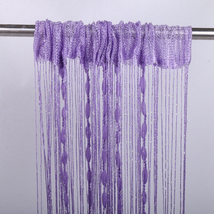 Rod‑Pocket Purple Beaded Glitter String Curtain, Decorative Fringe Room Divider Curtain-Champagne39"W x 78"L