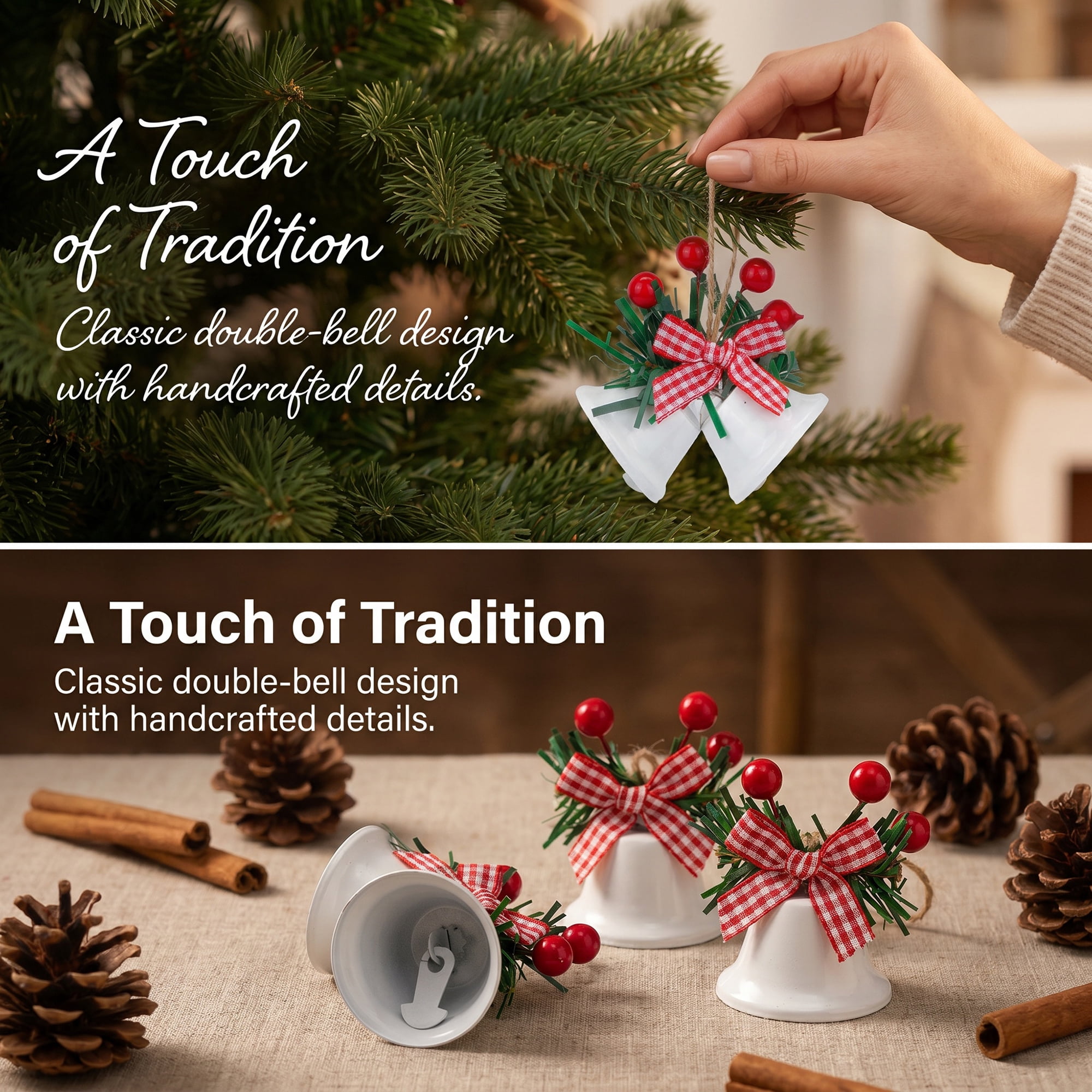 Unique Bargains 5Pcs Christmas Vintage Iron Hanging Bells White 1.5"L x 1.5"W x 5.5"H