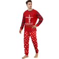 thumbnail image 2 of Yuaguia Red Matching Family Christmas Pajamas Sets, Holiday Tree Graphic Lettering Tops, Buffalo Plaid Raglan Long Sleeves, Snow Dot Pants Sleepwear for Women, Men, Kids, Baby, 2 of 6
