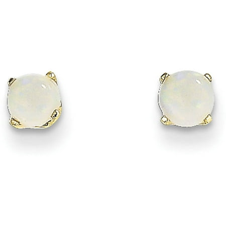 Gold Diamond Created Opal Earrings - Opal 14kt Yellow Gold 4mm October Post Earrings