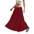 thumbnail image 7 of Women’s Long Maxi Skirt High Waist Loose Fit Elastic Waistband Lightweight Flowy Tiered Skirt Casual Solid Style Wine 2XL, 7 of 7