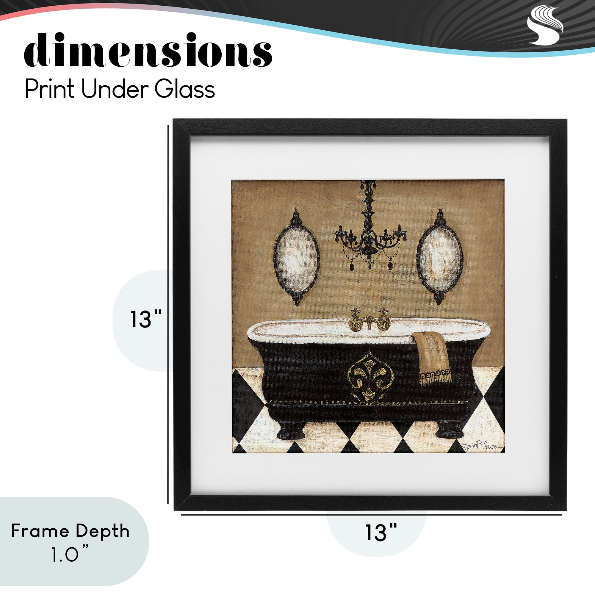 Stupell Industries Elegant Bathtub & Chandelier Black Framed Print Under Glass, design by Janet Tava