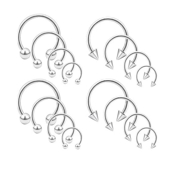 BodyJewelryOnline Horseshoe Rings Circular Barbells 16G 14G Surgical Steel Ball Spike Septum Rings