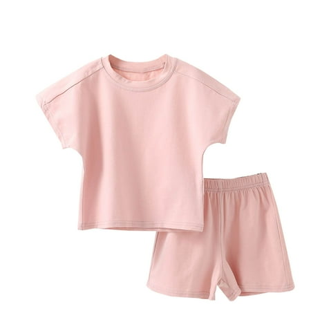 

Fesfesfes Girls Clothing Children Solid Color Loose Leisure Boy Girl Shorts Short Sleeve Round Neck Blouses T shirt Sets