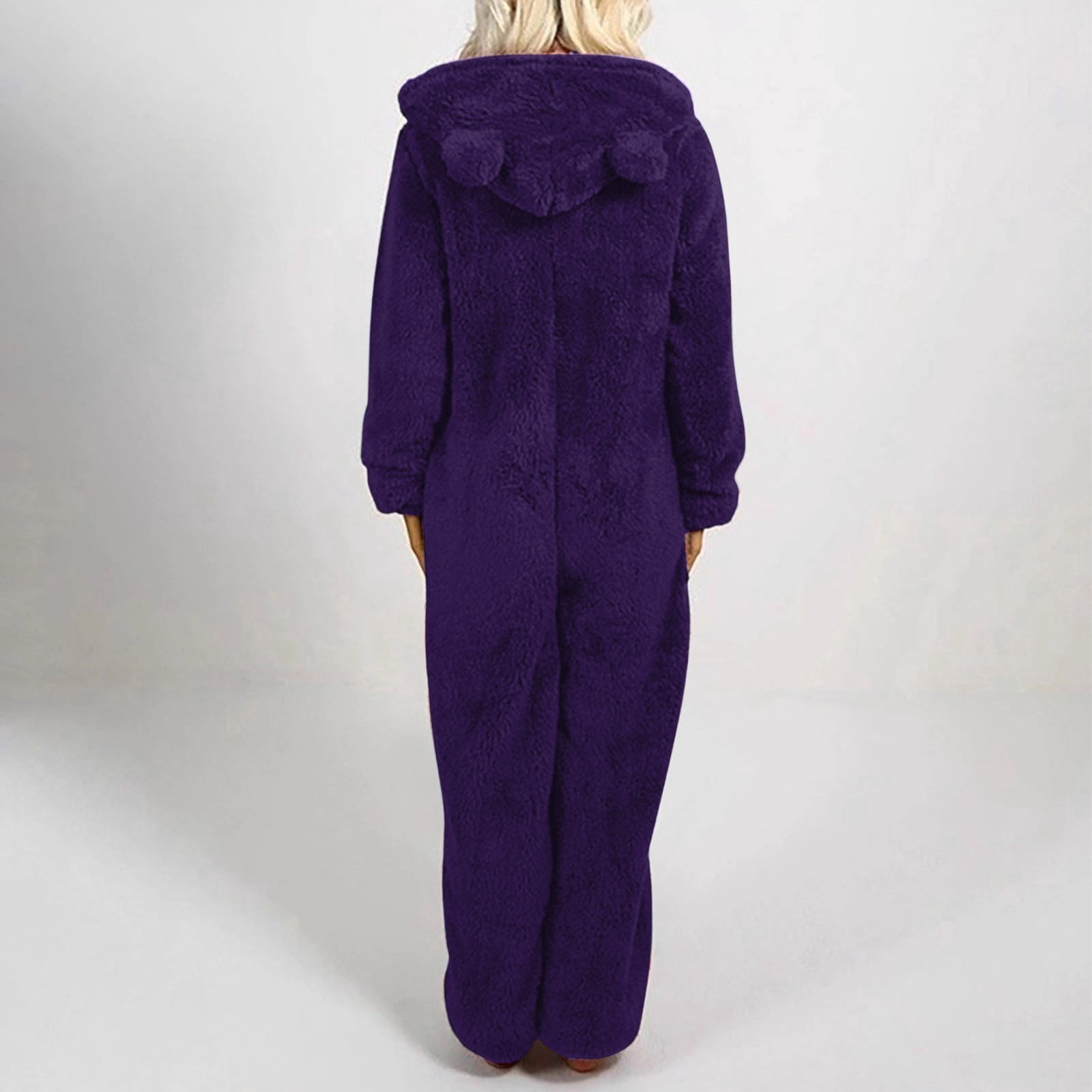 Women's Onesies Pajamas Sherpa One Piece Romper Zipper Cute Hooded Jumpsuit Pajama Loungewear