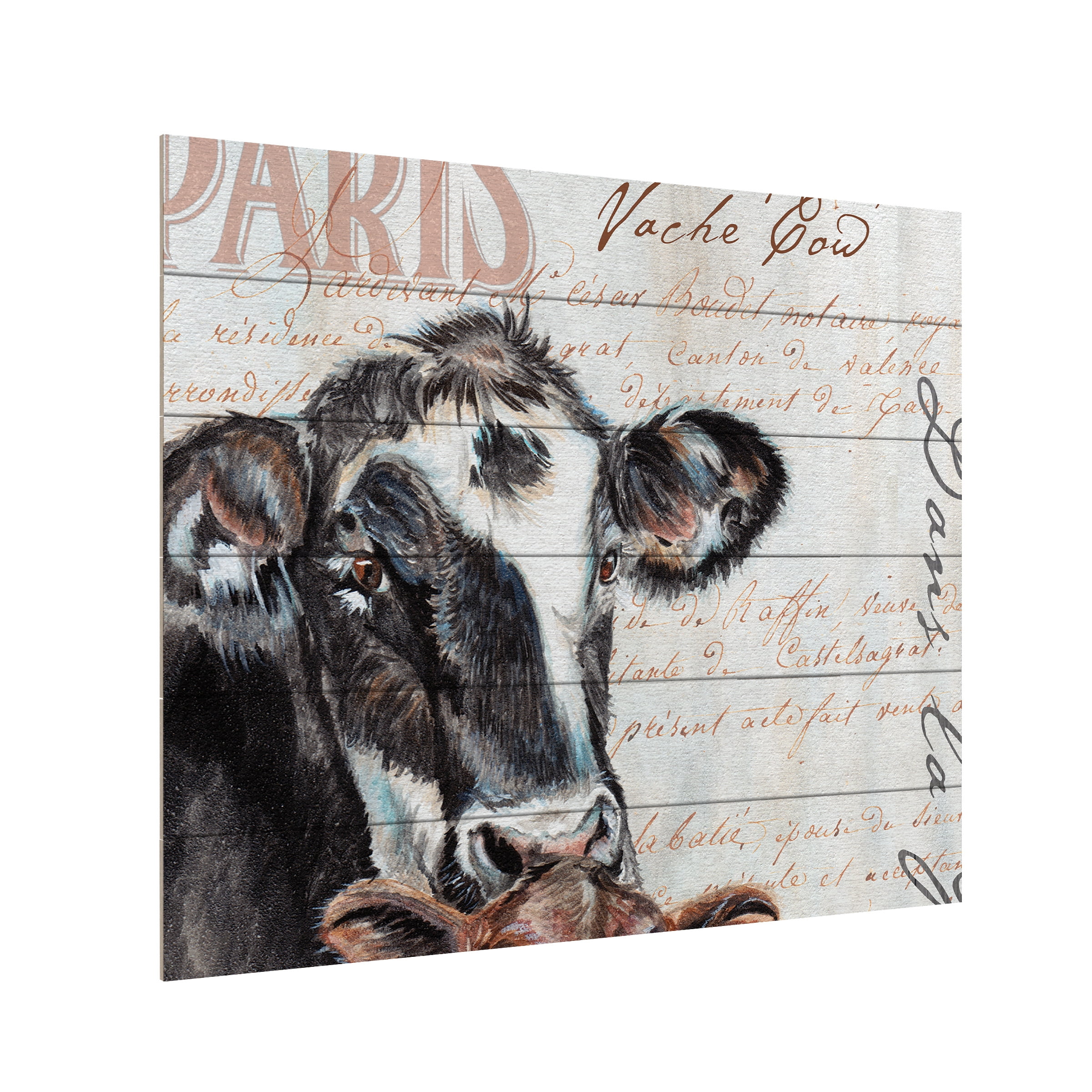 Trademark Fine Art 'Dans la Ferme Cow' Wooden Wall Art Art by Jennifer Redstreake
