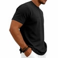 thumbnail image 5 of Men's Summer Vintage Solid Crewneck T-Shirt, Short Sleeve Textured Stretch Casual Tee, Loose Breathable Vacation Daily Wear, Big and Tall Sizes S-3XL Black, 5 of 9