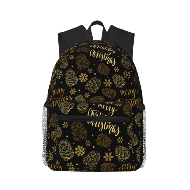 Easygdp Gold Pinecone Merry Christmas Mochila Casual para Portátil, Mochila para Escuela, Viajes, Negocios