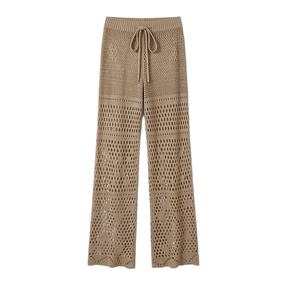 DHFJKG Womens Crochet Coverup Pants Hallow Out Sexy Sheer High Waisted Wide Leg Pants Summer Beach Vacation Clothes Stylish Trousers