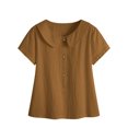thumbnail image 6 of Maplenight Cotton Blouses for Women Short Sleeve Collard Tops Regular Fit Button Casual Vacation Beach Summer Tops, 6 of 7