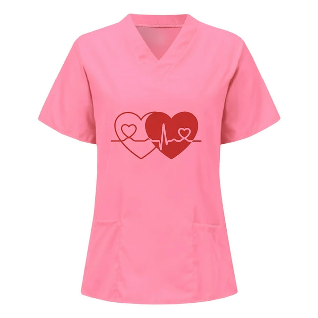Hauts d'Été pour Femmes 2023 Hauts à Manches Courtes Col en V Uniforme de Travail Infirmier T-shirts