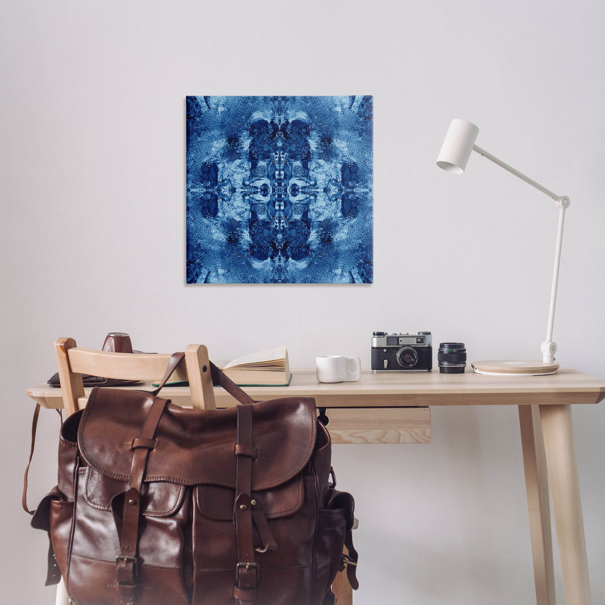 Stupell Industries Blue Mirrored Pattern Abstract Painting Wrapped Canvas Art Print Wall Art, 30 x 30