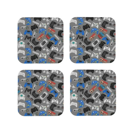 

Tebeau Video Game Print Set of 4 Leather Drink Coasters Round Cup Mat Pad for Home and Kitchen Use 4 -Square