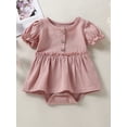 thumbnail image 2 of Xingqing Barboteuse-Robe pour Bébés Filles, Vêtements d'Été, Uni, Manches Courtes, Boutons, Volants, Combinaison, Cache-Couche, 2 of 7