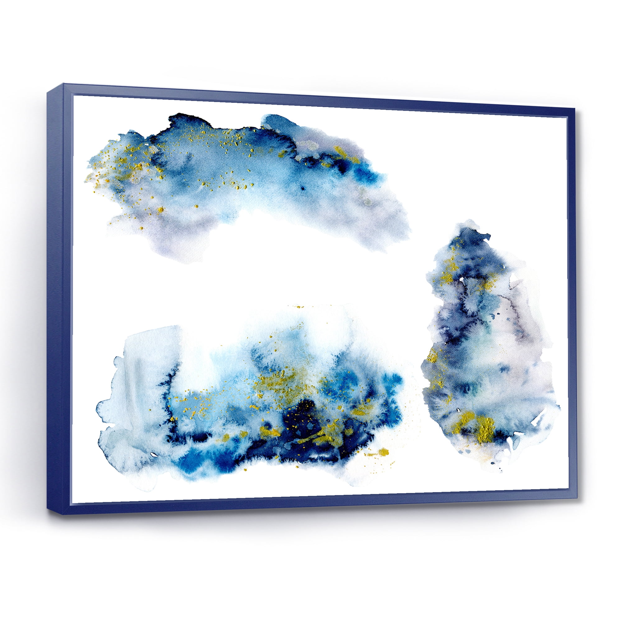 Designart 'Gray and Blue Clouds With Golden Glitter' Modern Framed Canvas Wall Art Print