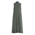 thumbnail image 6 of SAWOBUUN Womens Sleeveless Maxi Dress V Neck Contrast Collar Caftan Dress Casual Loose Fit Cotton Linen Long Sundress with Large Pockets, 6 of 7
