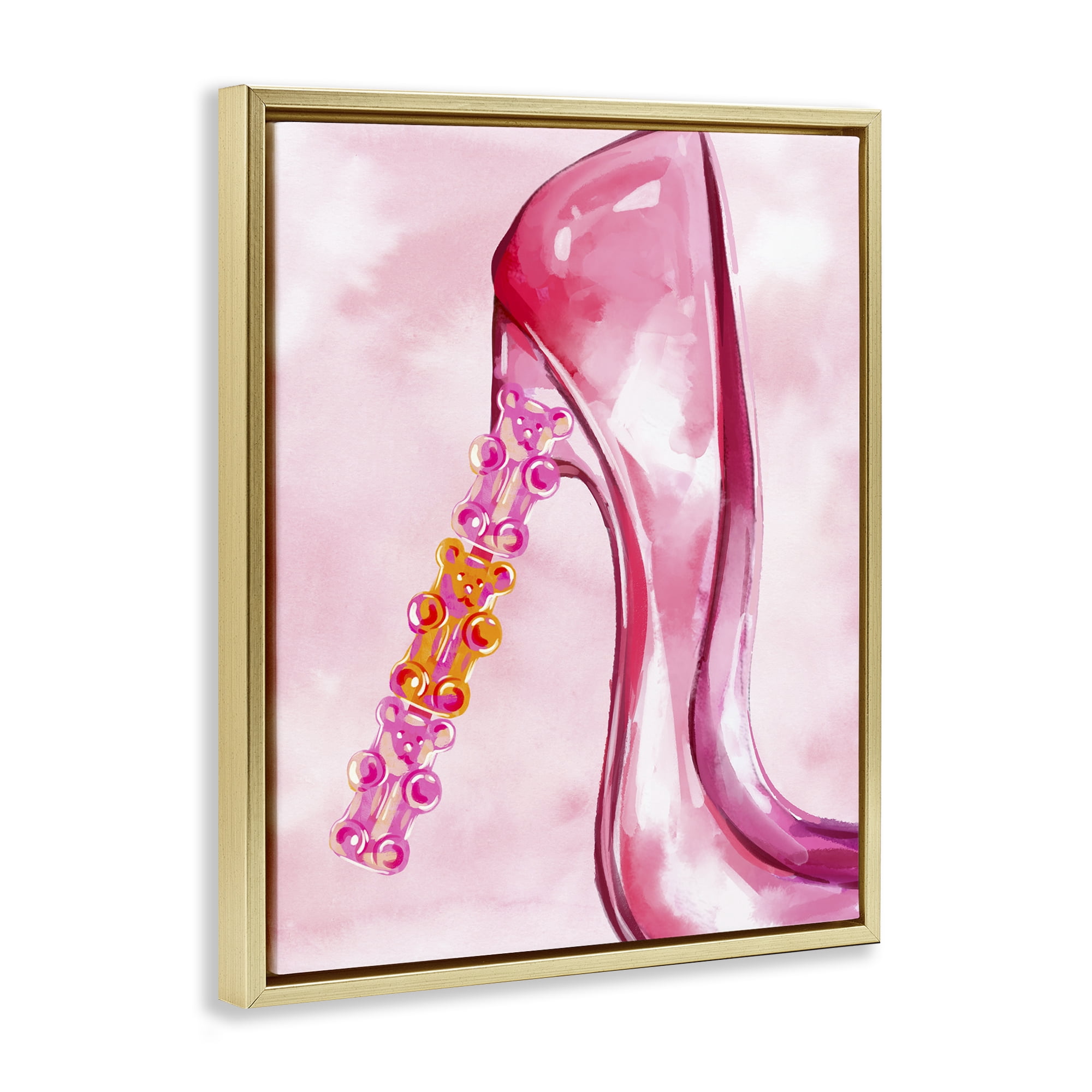 Stupell Industries Candy Bear Heel Beauty & Fashion Painting Gold Floater Framed Art Print Wall Art, 25 x 31