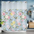 thumbnail image 2 of Spring No Hook Shower Curtain with Snap in Liner Blue Traditional Flowers Birds Branches Ethnic Style Waterproof Bathroom Shower Curtain with See Through Top Window for Bathtub 72" x 78", 2 of 9