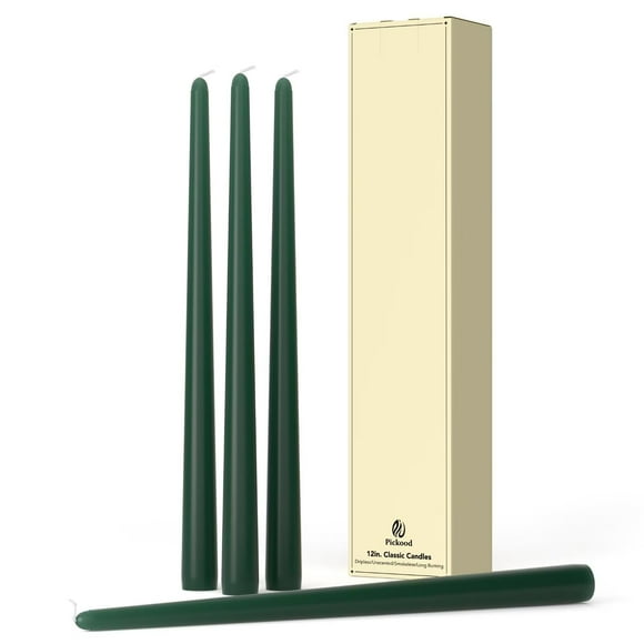 Set de 4 Velas Cónicas Verde Oscuro de 12" Pickood, Sin Goteo