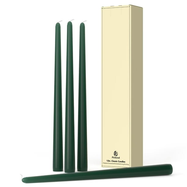 Set de 4 Velas Cónicas Verde Oscuro de 12" Pickood, Sin Goteo