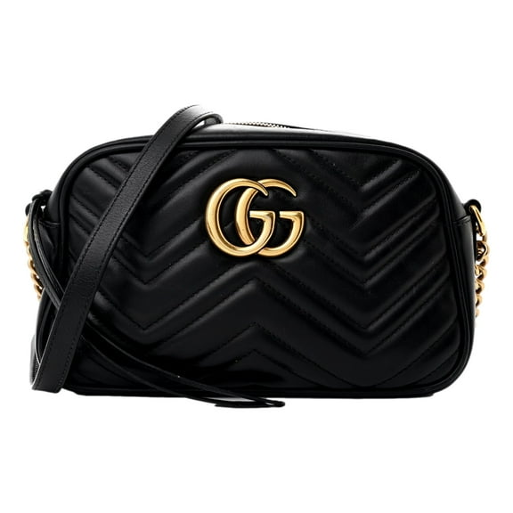 Pre-Owned Gucci Calfskin Matelasse Small GG Marmont Chain Crossbody Bag Black 447632