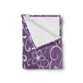 thumbnail image 2 of Eggplant Soft Flannel Fleece Throw Blanket, Lilacs with Leaves Sticking out of Them in Soothing Purple Background, Cozy Plush for Indoor and Outdoor Use, 50" x 60", Purple White, by Ambesonne, 2 of 5