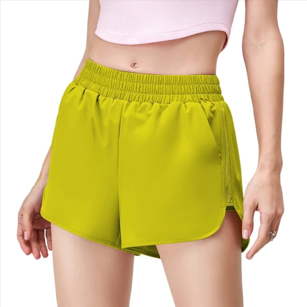 Pantalones de Yoga de Cintura Alta, Transpirables, para Exteriores, para Correr, Estilo Corto, Amarillo Verde, Talla XL