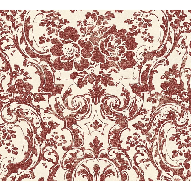 Moments - motifs Baroques, Fleurs et Guirlandes Rouge Rouleau de Papier Peint, Moderne