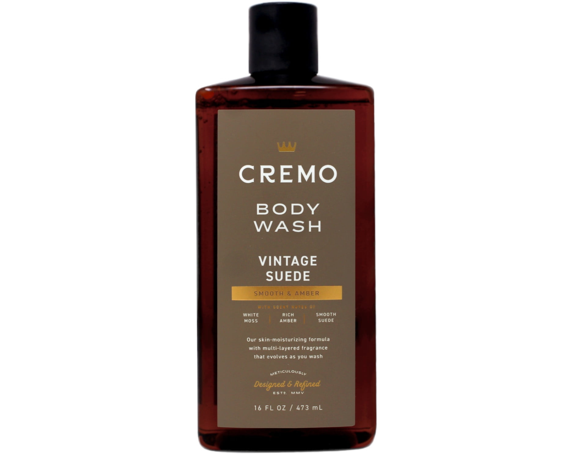 3 Pack - Cremo Vintage Suede Body Wash with Scent Notes of White Moss, Rich Amber, and Smooth Suede, 16 Fl Oz