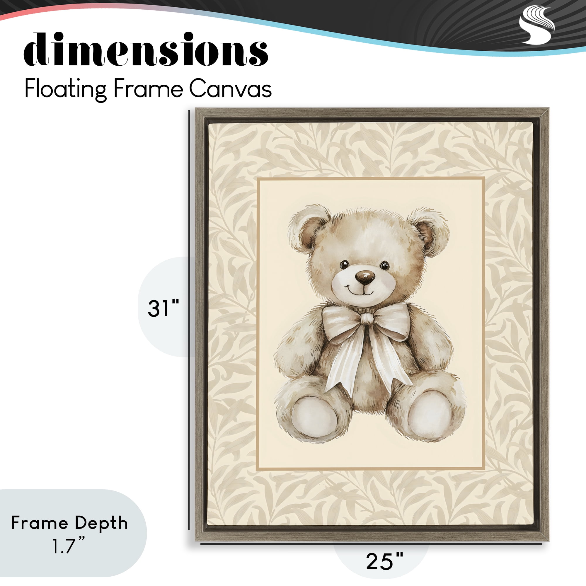 Stupell Industries Beige Teddy Bear and Border Brown Framed Floater Canvas Wall Art, design by LSR Design Studio