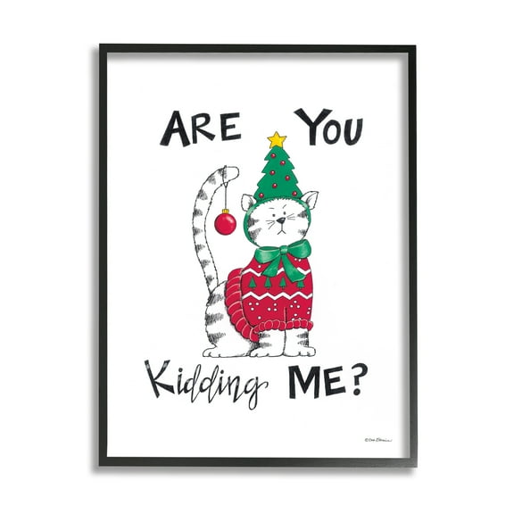 Stupell Industries Cat in Christmas Costume Holiday Painting Black Framed Art Print Wall Art, 11 x 14