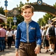 thumbnail image 2 of JAJAHO Dress Shirts For Boy Button Down Shirt Long Sleeve Striped Patchwork Stand Collar Blouses School Uniform Wear 2-14Y Comfy Tops, 2 of 4