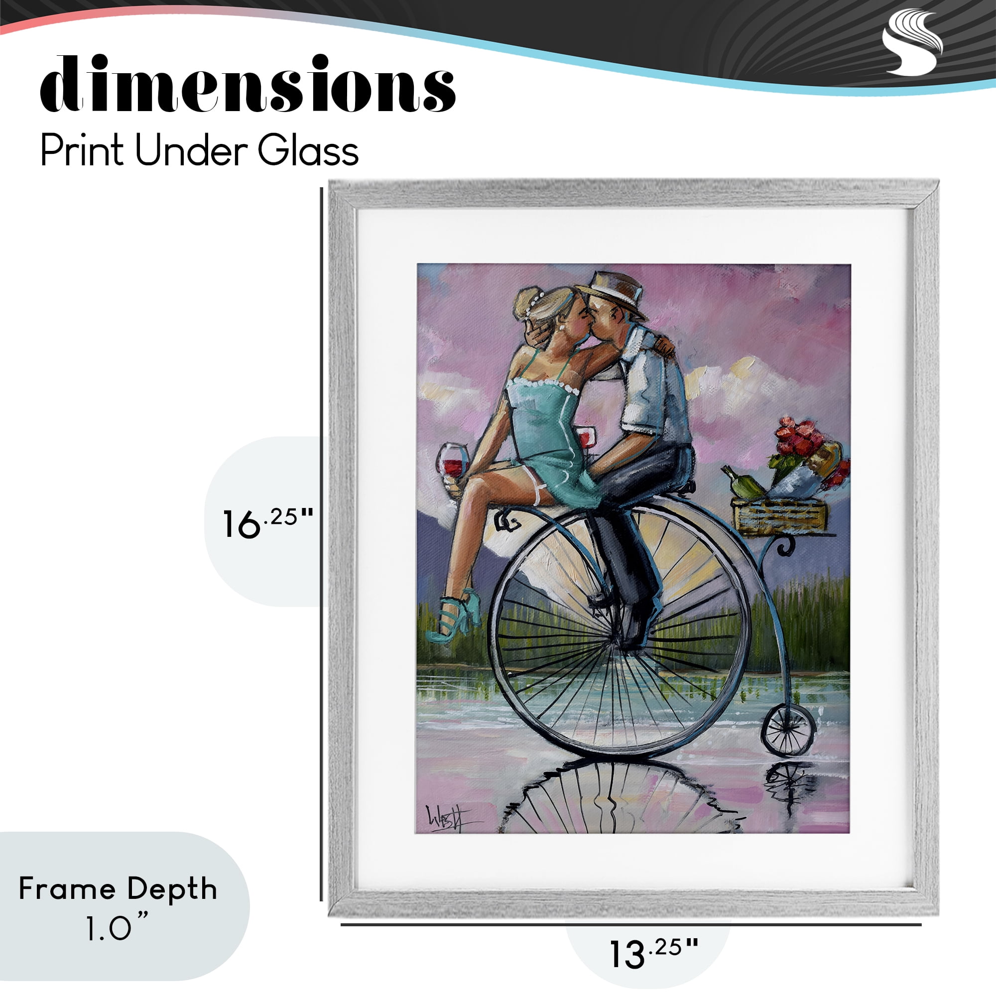 Stupell Industries Romantic Picnic on Bicycle Gray Framed Print Under Glass, design by Ronald West