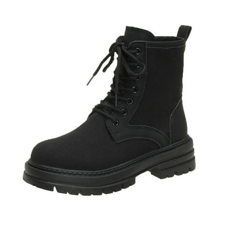 KELINFONG Women s Chelsea Platform Combat Boots Lace Up Lug Sole Buckle Ankle Booties Shoes