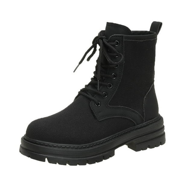 GUTTEAR Bottes de Combat à Plateforme pour Femmes Mode Décontractée Talons Bas Lacets Bottines d'Équitation