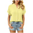 thumbnail image 2 of Sheghy Women Tops Cotton Solid Crew Neck Shirt, Button Front Short Sleeve Top with Side Pockets Blouse, 2 of 7