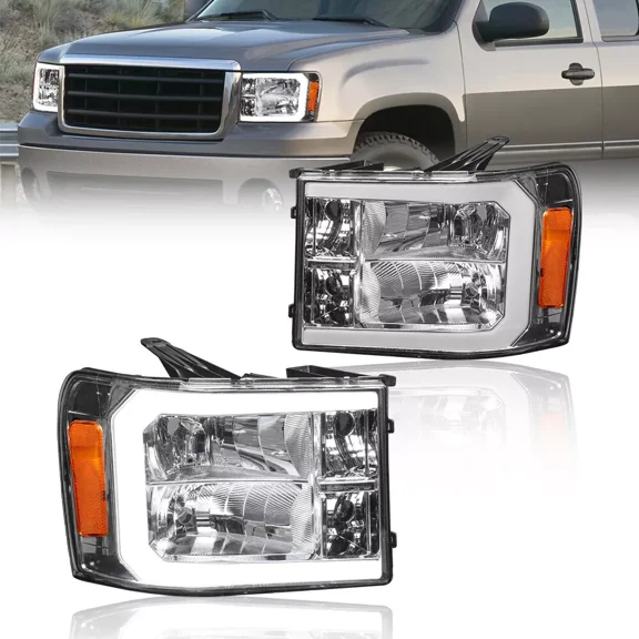 MOSTPLUS Pair LED DRL Headlights Front Lamps for 2007-2014 GMC Sierra 1500 2500 3500HD